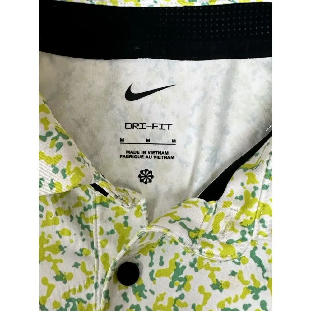 Nike Shirt Mens Med Yellow Green White Dri-FIT Tour Camo Golf Performance Polo